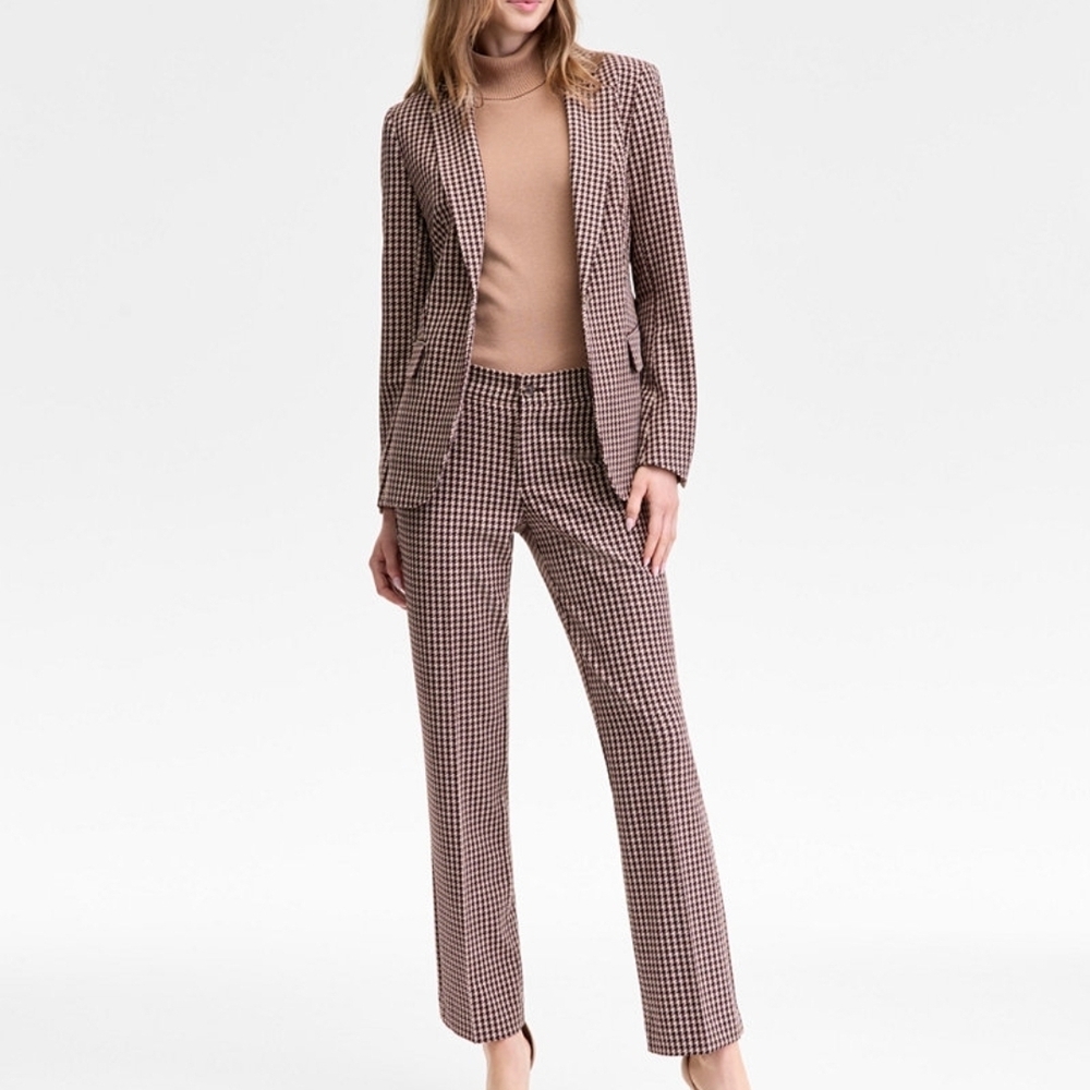 Anne Klein Tan & Brown Houndstooth Straight Leg Pants